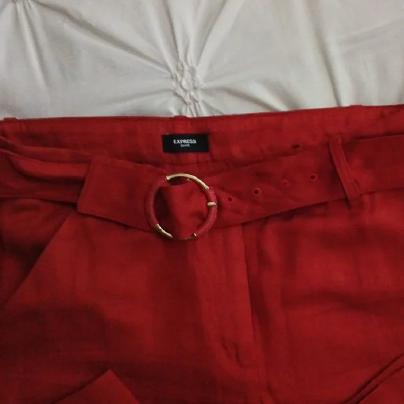 High-Rise Wide Leg Pants with Belt - Red - Picture 3 of 5